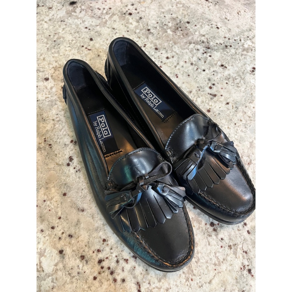 Polo Ralph Lauren Admiralty Black Leather Kiltie Tassel Loafers Mens 8.5 D